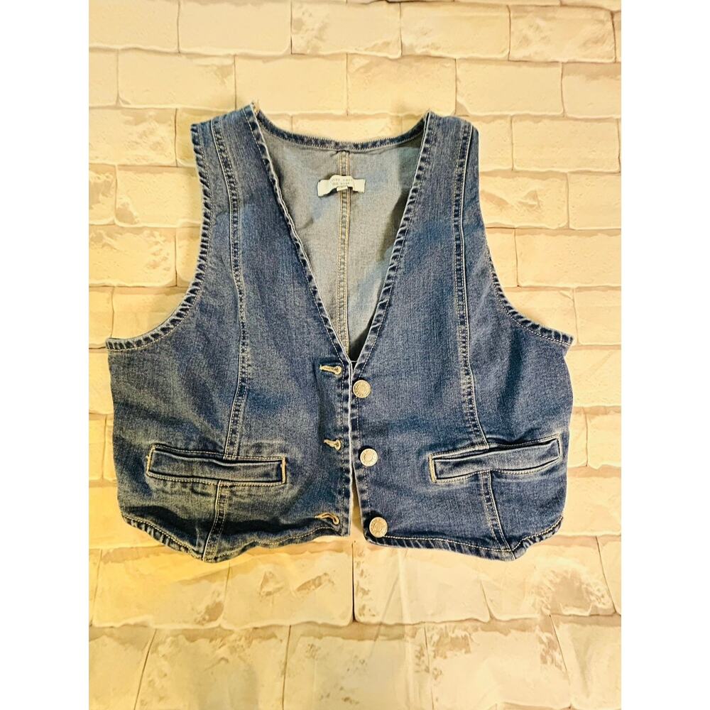 Love Tree Denim Women’s Large Blue Jean Corset Vest Button Front Y2K Bustier